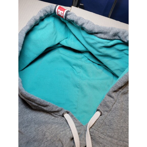 Vintage Y2K DC Shoe Co Rob Dyrdek USA Skater Hoodie Grey Teal Mens M Drawstrings - Picture 5 of 8